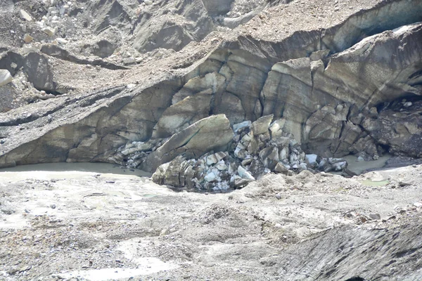 Museau Glacier Transportant Morraine Avec Grands Blocs Glace Brisés Une — Photo