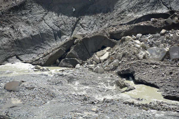 Hocico Glaciar Que Lleva Morena Con Grandes Bloques Hielo Rotos — Foto de Stock