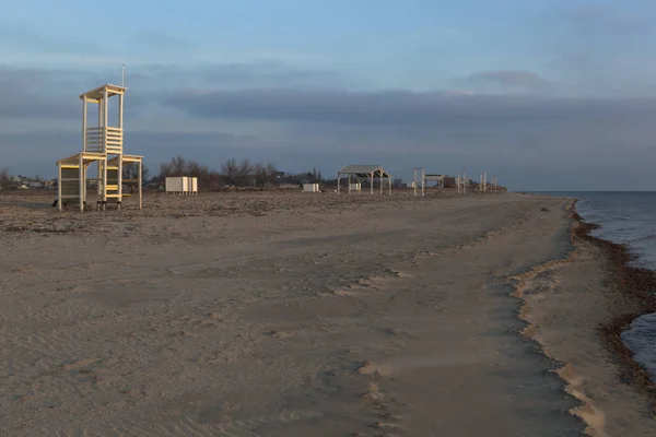 Einsamer Strand Einem Winterabend Feriendorf Vitino Saki Gebiet Der Krim — Stockfoto