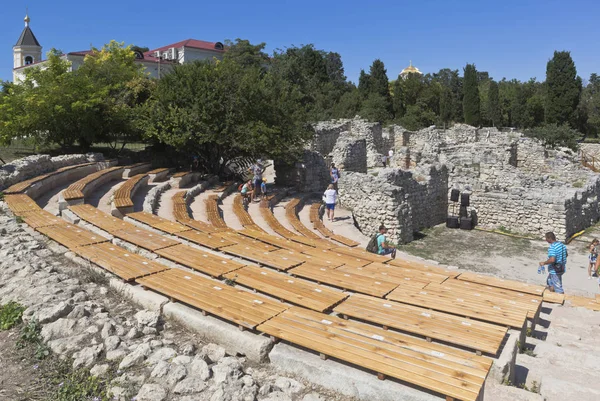 Αρχαίο Θέατρο στην αρχαία πόλη Tauric Chersonesos, Σεβαστούπολη, Κριμαία — Φωτογραφία Αρχείου