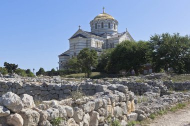 Sivastopol, Kırım - 26 Temmuz 2020: Sivastopol, Kırım 'daki antik Tauric Chersonesos kentinin kalıntıları