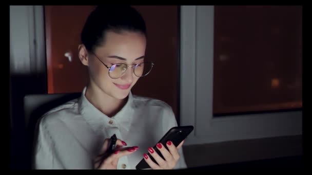 Young Self Employed Woman Working Office Sitting Windowsill Large Window — Stock Video