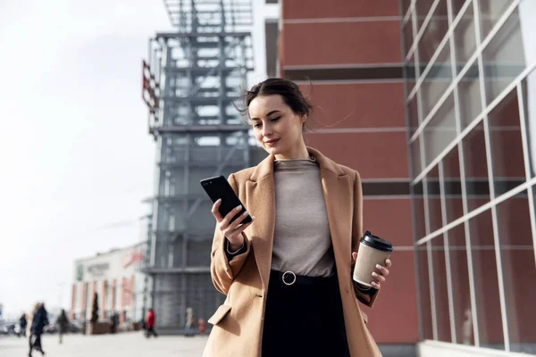 Donna Affari Sorridente Affascinante Utilizzando Suo Smartphone Donna Godendo Giornata — Foto Stock