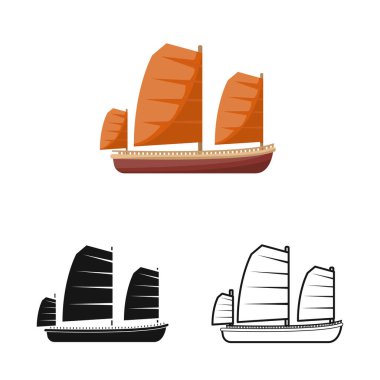 Gemi ve Vietnam sembolünün izole edilmiş bir nesnesi. Gemi ve tekne stok vektör illüstrasyonu koleksiyonu.