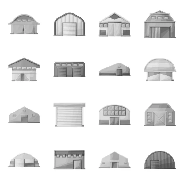 谷仓和农场图标的分离对象。 库房和建筑向量图标集合. — 图库矢量图片