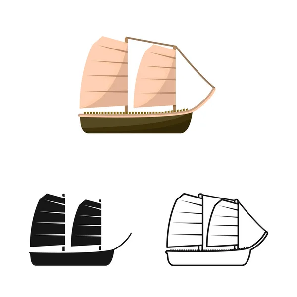 Векторная иллюстрация корабля и вьетнамской иконы. Набор векторных значков корабля и лодки для склада . — стоковый вектор