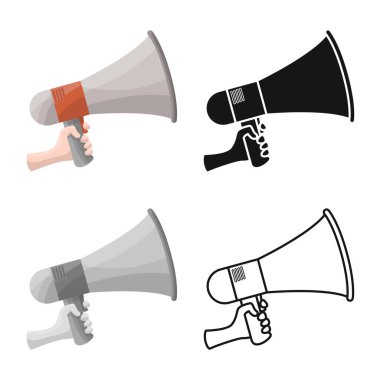 Megafon ve hoparlör ikonunun vektör tasarımı. Megafon grafiği ve web için hoparlör sembolü.