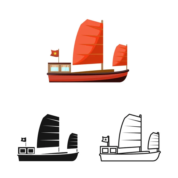 Geïsoleerd object van schip en Vietnamees symbool. Set van schip en boot voorraad symbool voor web. — Stockvector