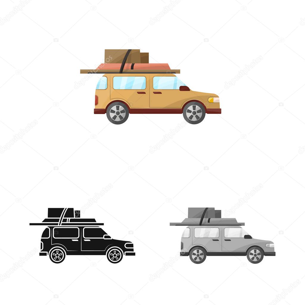 Vector design of car and camper symbol. Web element of car and van stock symbol for web.