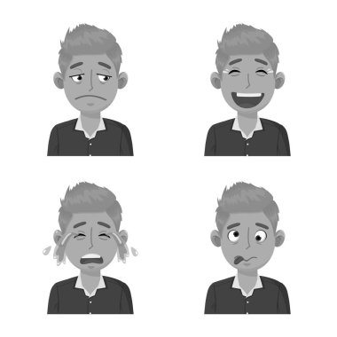 Yüz ve erkek ikonunun vektör tasarımı. Stok için yüz ve ifade vektör simgesi koleksiyonu.