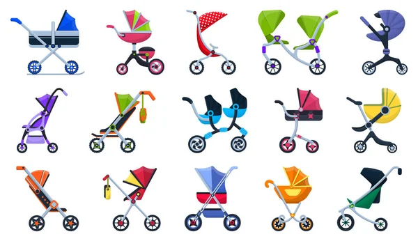 Baby vagn tecknad vektor set ikon.Illustration av isolerade tecknad ikon barnvagn för nyfödda .Vektor illustration baby barnvagn. — Stock vektor