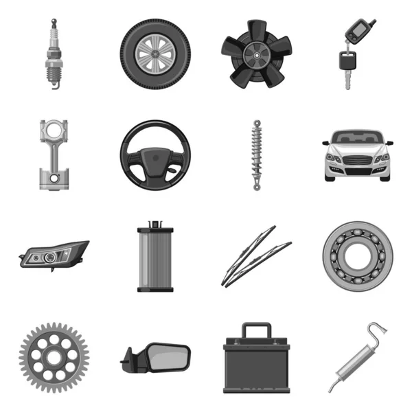 Geïsoleerde object van auto en deel logo. Collectie van auto en auto vector pictogram voor voorraad. — Stockvector