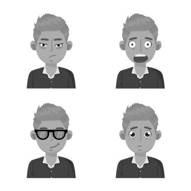 Yüz ve erkek logosu izole edilmiş. Stok vektör illüstrasyonunun yüz ve ifade koleksiyonu.