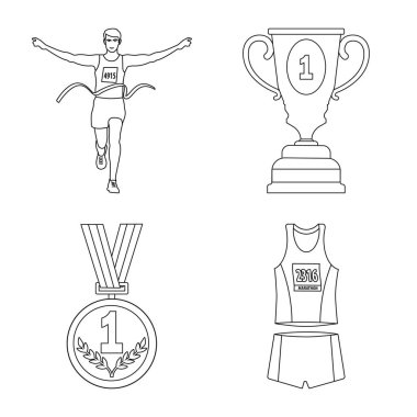 Egzersiz ve sprinter logosu yalıtılmış nesne. Egzersiz ve maraton hisse senedi vektör çizim topluluğu.