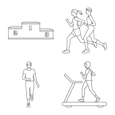 Egzersiz ve sprinter sembolü izole nesne. Egzersiz seti ve maraton stok vektör illüstrasyon.