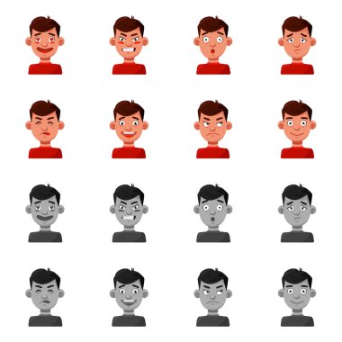 Yüz ve oğlan ikonunun izole edilmiş nesnesi. Stok için yüz ve insan vektör simgesi koleksiyonu.