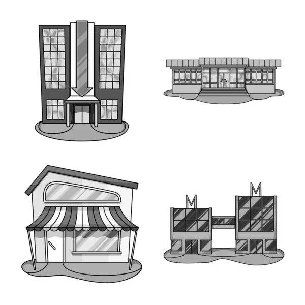 Vektorová ilustrace supermarketu a ikony budovy. Kolekce ikon supermarketu a obchodního vektoru na skladě. — Stockový vektor
