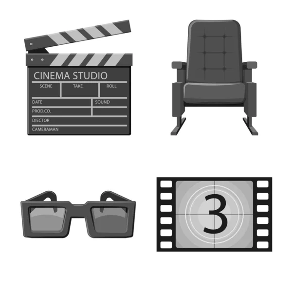 电影摄影和工作室标志的矢量插图。集电影摄影和摄制股票向量例证. — 图库矢量图片