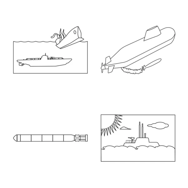 Diseño vectorial de la embarcación y el signo de la marina. Colección de ilustración vectorial barco y profundo stock . — Vector de stock