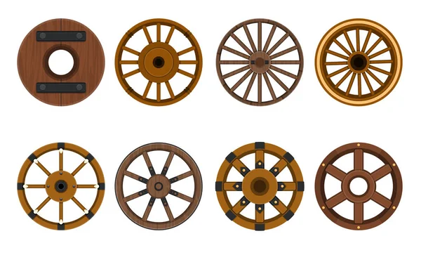 Wooden wheel vector cartoon set icon.Vector illustration cart of wheel. Isolated cartoon icon cartwheel for wagon on white background . — Stock Vector