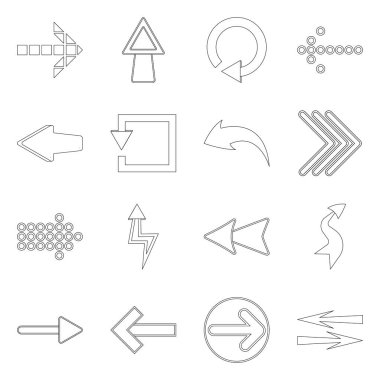 Öğe ve ok işareti vektör tasarımı. Öğe ve yön hisse senedi vektör çizim seti.