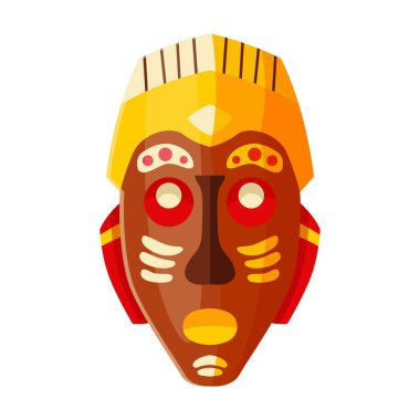 Kabile Afrika maskesi vektör simgesi. Karikatür vektör simgesi beyaz arka plan Afrika kabilesi maskesi üzerinde izole edilmiş..