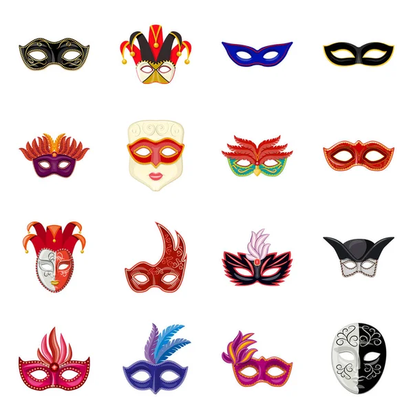 Vector illustration of carnival and theatrical symbol. Set of carnival and mystery vector icon for stock. — Stock Vector