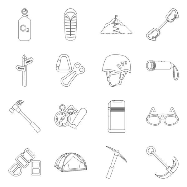 Illustration vectorielle de l'alpinisme et icône de pic. Collection d'alpinisme et symbole de stock de camp pour le web . — Image vectorielle