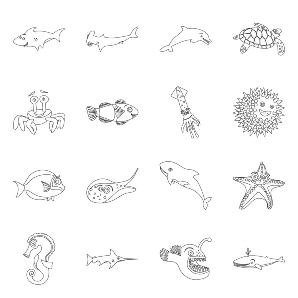 Ilustración vectorial del icono del mar y los animales. Colección de ilustración de vectores marinos y marinos . — Vector de stock