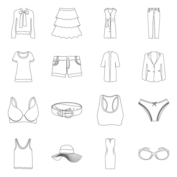 Diseño vectorial de mujer y signo de ropa. Colección de la mujer y el desgaste icono del vector para la acción . — Vector de stock