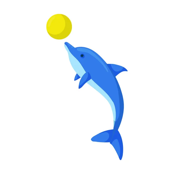 공 벡터 아이콘 이 있는 돌고래, 공 이있는 흰 배경 돌고래에 분리 된 만화 벡터 아이콘 . — 스톡 벡터