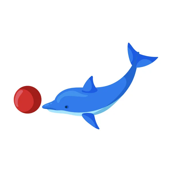Дельфін з кульковим вектором значок. Картоновий вектор ізольований на білому фоні дельфін з м'ячем  . — стоковий вектор