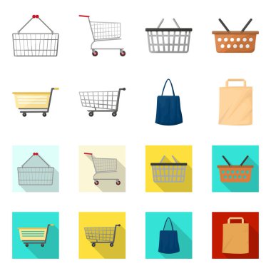 El arabası ve araba ikonunun vektör tasarımı. Ağ için el arabası ve piyasa sembolü koleksiyonu.