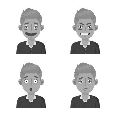 Yüz ve erkek işaretinin vektör tasarımı. Ağ için yüz ve ifade sembolü koleksiyonu.