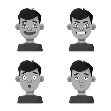Yüz ve oğlan ikonunun izole edilmiş nesnesi. Stok için yüz ve duygu vektör simgesi kümesi.