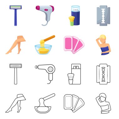 Tıraş ve hijyen sembolünün vektör tasarımı. Ağ için tıraş ve banyo amblemi koleksiyonu.