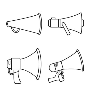 Megafon ve çığlık sembolünün vektör çizimi. Stok için megafon ve promosyon vektör simgesi kümesi.