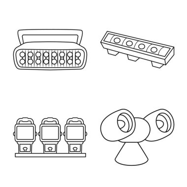 Işık ve tiyatro işaretinin vektör illüstrasyonu. Işık ve kulüp stok vektör illüstrasyonunun koleksiyonu.