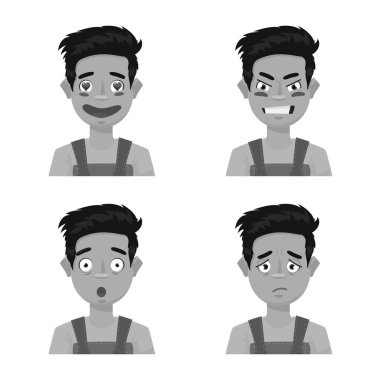 Yüzün izole nesnesi ve erkek işareti. Stok için yüz ve ifade vektör simgesinin toplanması.