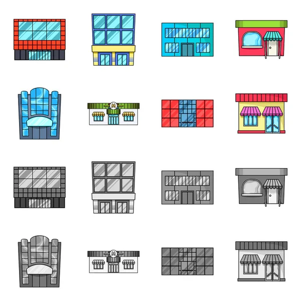 Ilustração vetorial de supermercado e placa de construção. Conjunto de supermercado e símbolo de estoque local para web . — Vetor de Stock