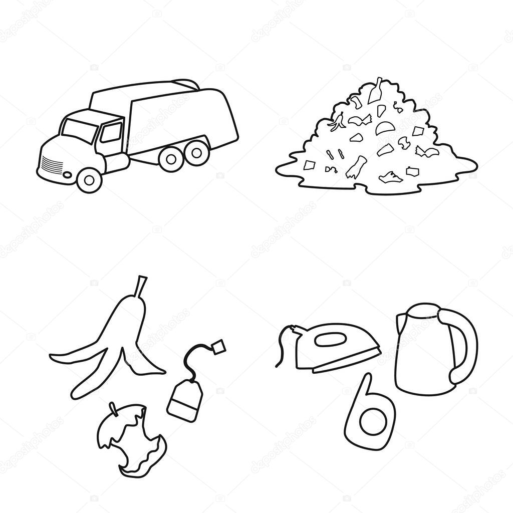 Vector illustration of waste and garbage symbol. Collection of waste and separation stock symbol for web.