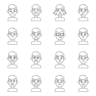 Duygusal vektör çizgisi çizimi. Üzgün, gülen, ağlayan adamın simgesi. Gülen ve ağlayan adamın..