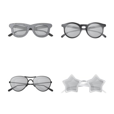 Gözlük ve güneş gözlüğü işareti vektör Illustration. Web için hisse senedi sembolü gözlük ve aksesuar koleksiyonu.