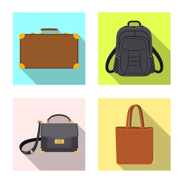 가방과 수하물 상징의 벡터 디자인입니다. 가방 및 여행 주식 벡터 일러스트 레이 션의 설정. — 스톡 벡터