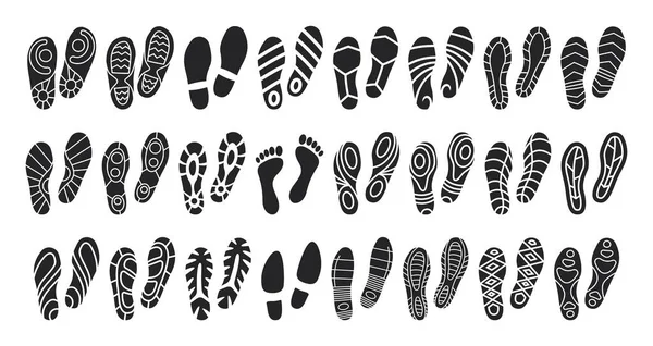 Print of shoe vector black set icon.Vector illustration print of sole shoe on white background . Isolated set icon footprint foot. — Stock Vector