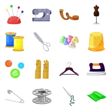 Vektör çizim Atölyesi ve dikiş işareti. Atelier ve terzilik hisse senedi simgesi için web topluluğu.