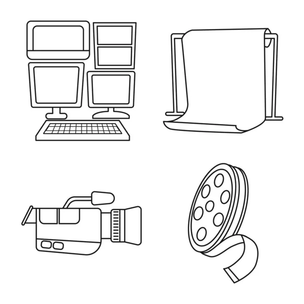 Diseño vectorial de noticias y símbolo de estudio. Conjunto de noticias y tv stock símbolo para web . — Vector de stock