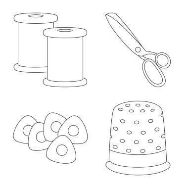 Moda ve terzilik simge vektör Illustration. Moda ve tekstil stok vektör çizim seti.