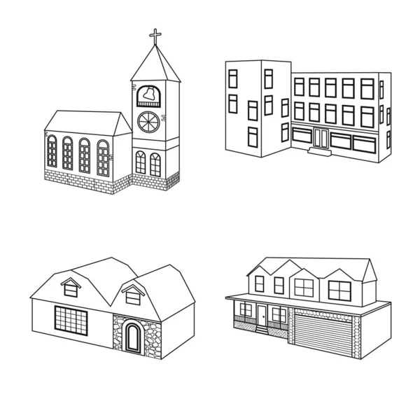 Ilustración vectorial de la ciudad y el icono de construcción. Conjunto de icono de vector de ciudad y patrimonio para stock . — Vector de stock