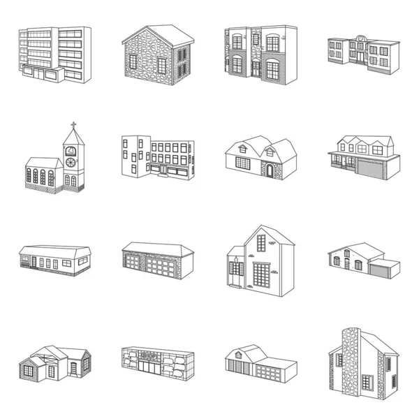 Изолированный объект города и строительный символ. Набор векторных иллюстраций городского и имущественного фонда . — стоковый вектор